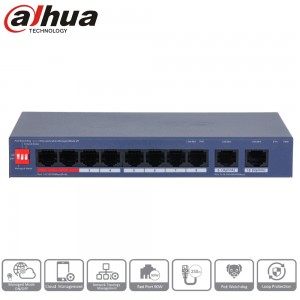 Switch PoE 8 ports Dahua + 2 ports LAN Gigabit – CS4010-8ET2GT-110